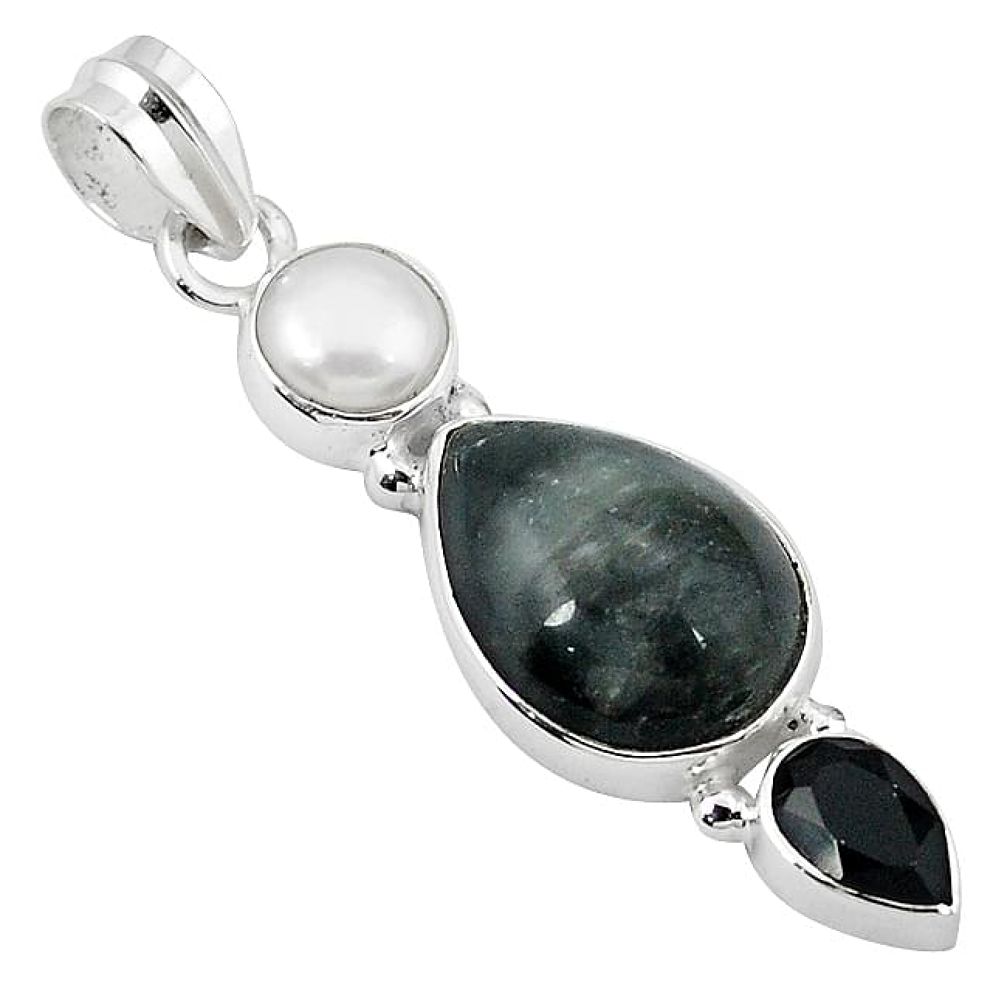 925 sterling silver natural black vivianite pearl onyx pendant jewelry k76860