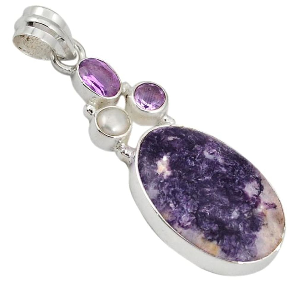 Natural purple chevron amethyst pearl 925 sterling silver pendant jewelry k7869