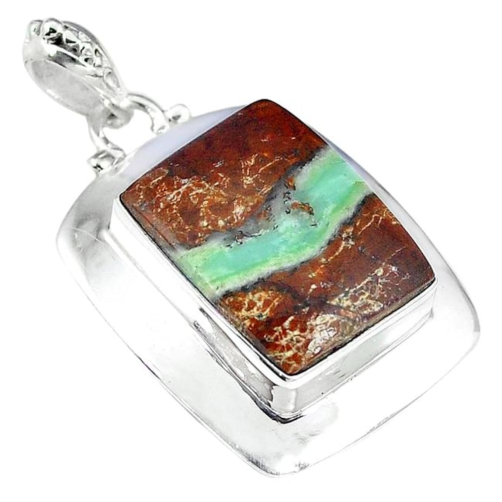 Clearance-Natural brown boulder chrysoprase 925 sterling silver pendant k79375