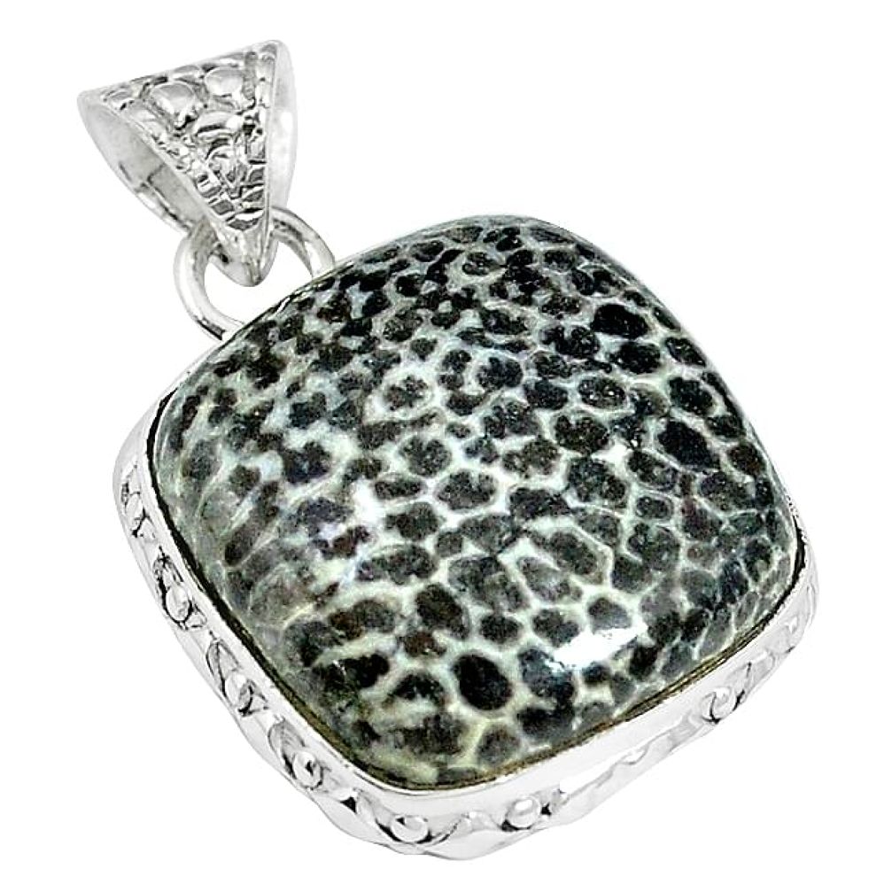 Clearance-Natural black stingray coral from alaska 925 sterling silver pendant k79468