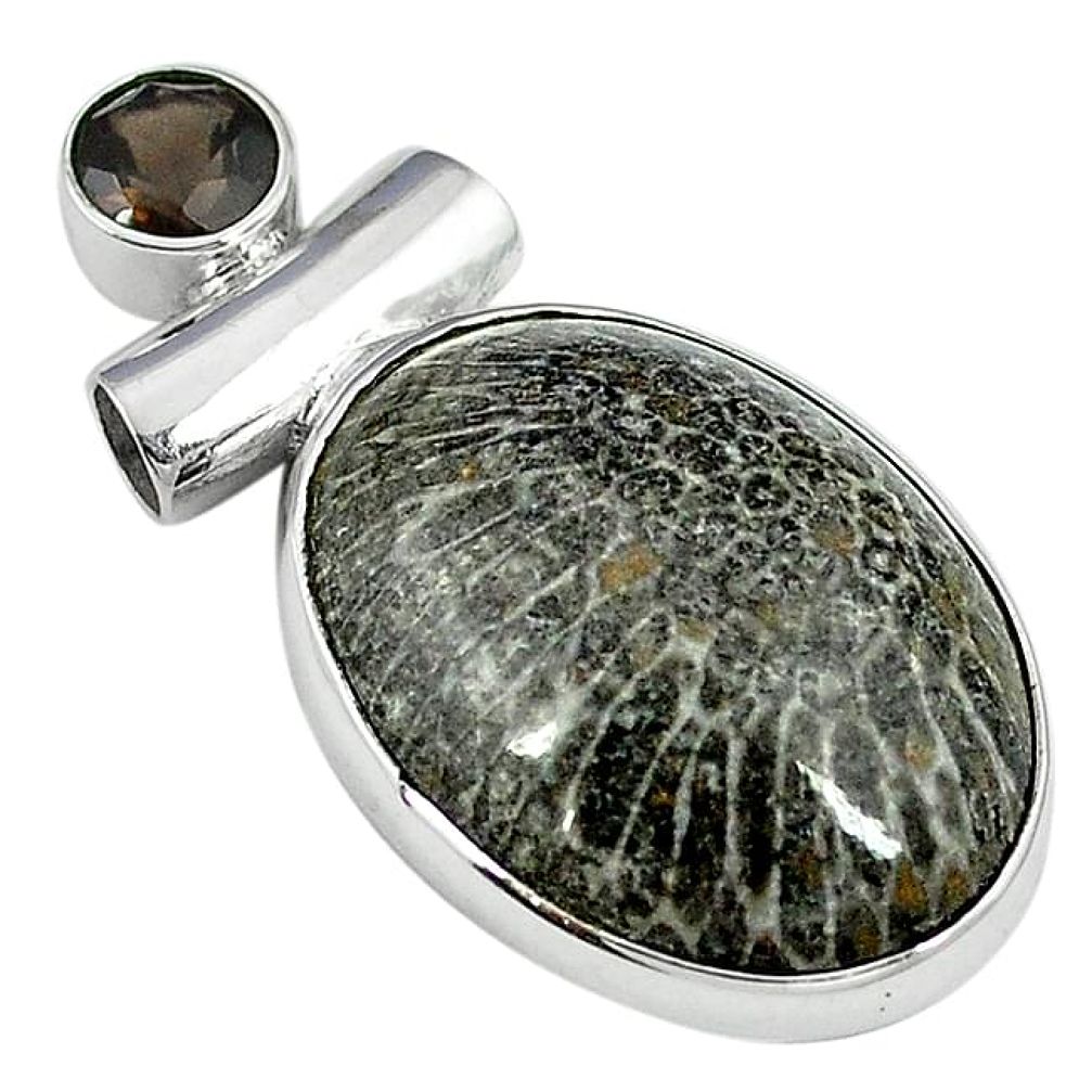 Natural black stingray coral from alaska 925 sterling silver pendant k79653