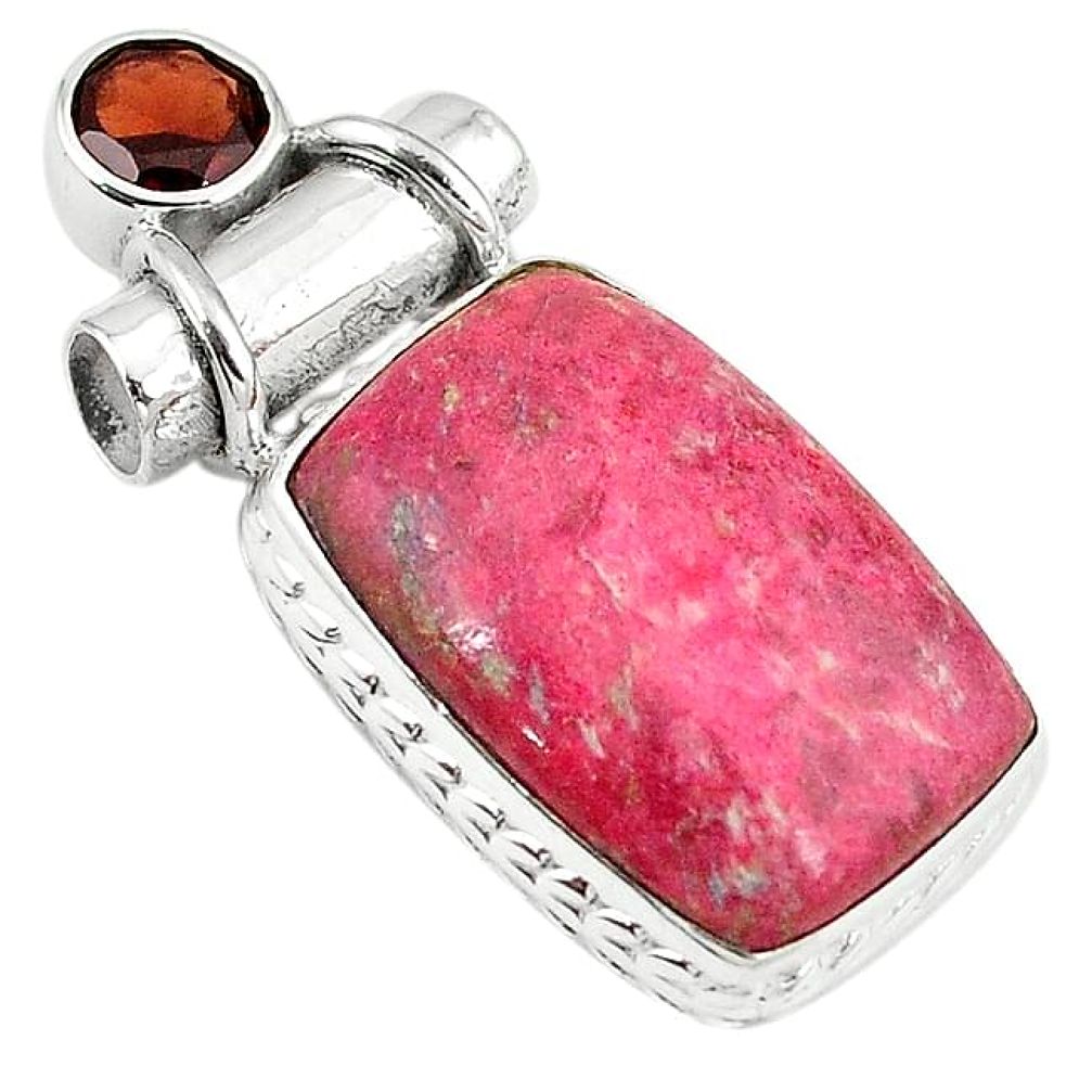 Clearance-925 silver natural pink thulite (unionite, pink zoisite) garnet pendant k79688