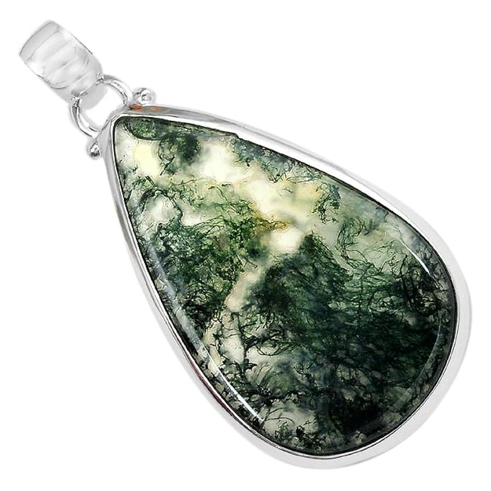 Natural green moss agate 925 sterling silver pendant jewelry k81856