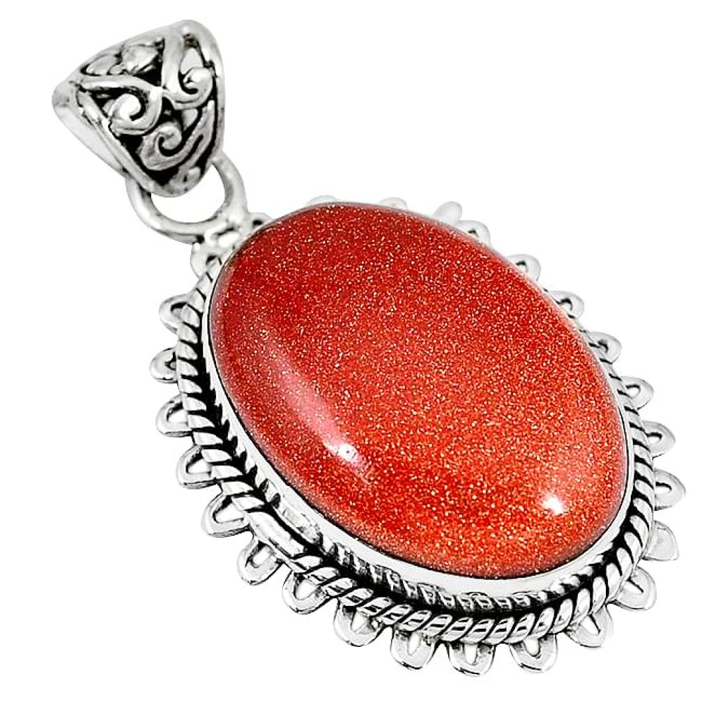 Natural brown goldstone oval 925 sterling silver pendant jewelry k83387