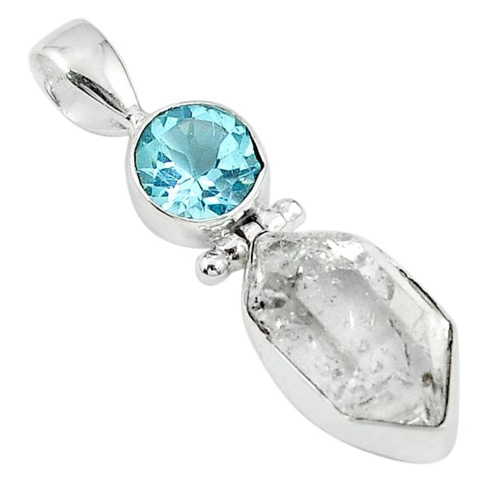 Natural white herkimer diamond blue topaz 925 sterling silver pendant k85726