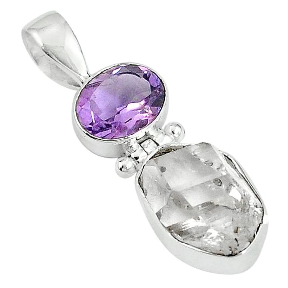 925 sterling silver natural white herkimer diamond amethyst pendant k85738