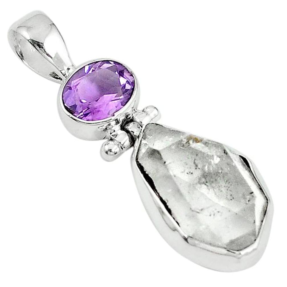 Natural white herkimer diamond purple amethyst 925 silver pendant k85741