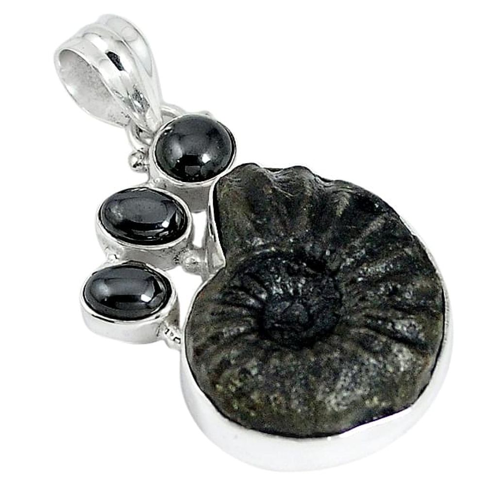 Natural brown pyrite ammonite hematite 925 silver pendant jewelry k87192