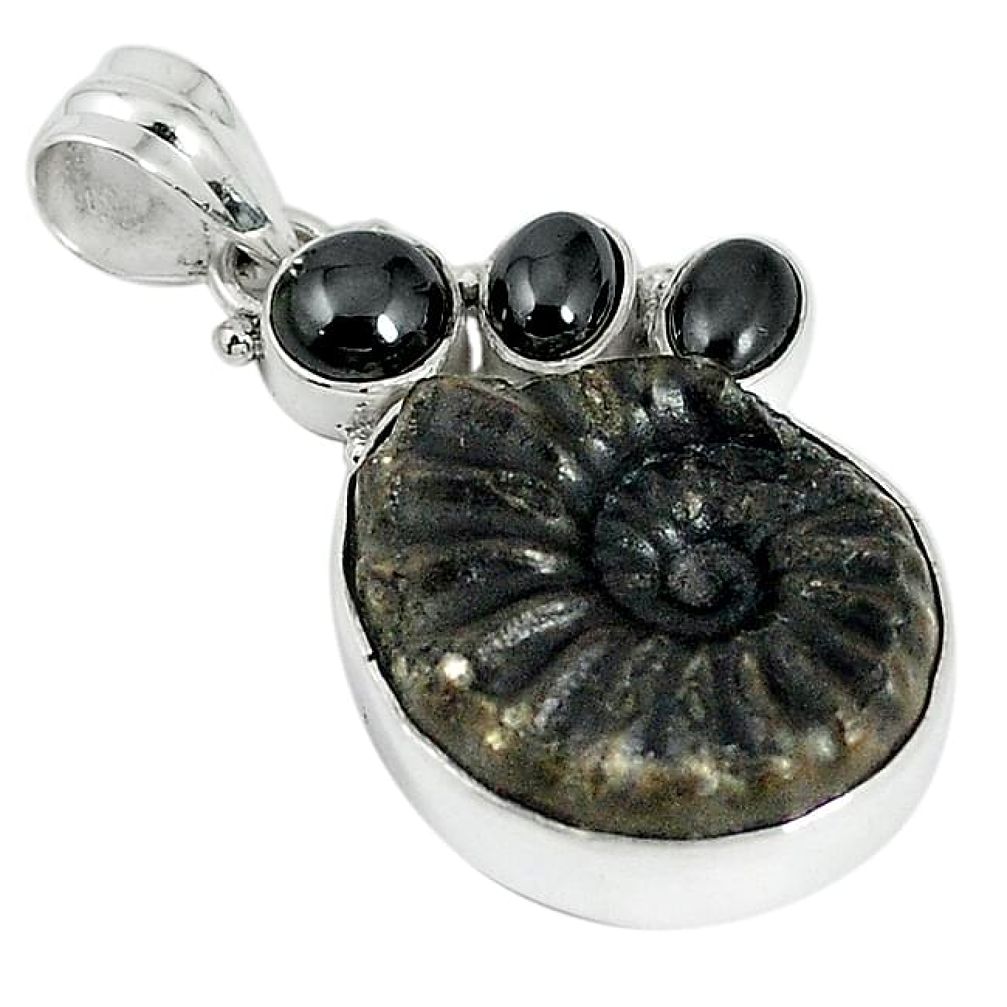 925 silver natural brown pyrite ammonite hematite pendant jewelry k87195