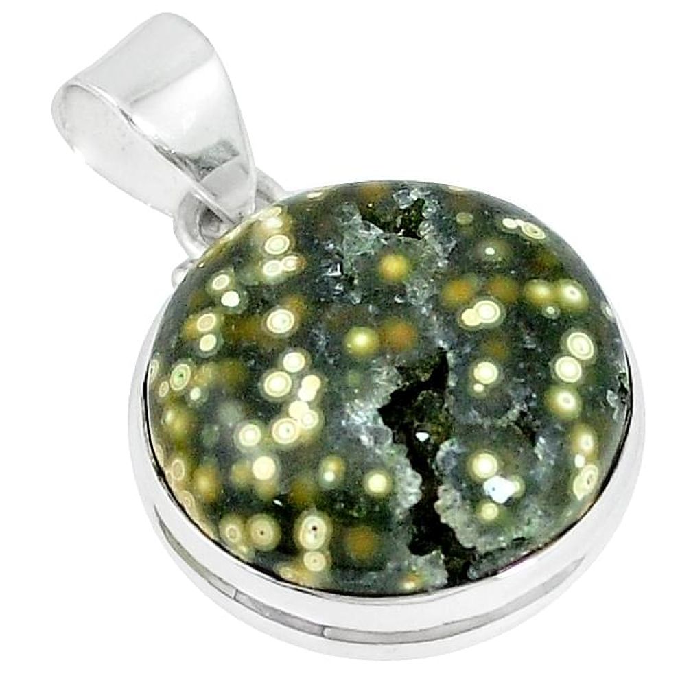 Ocean druzy round 925 sterling silver pendant jewelry k87442