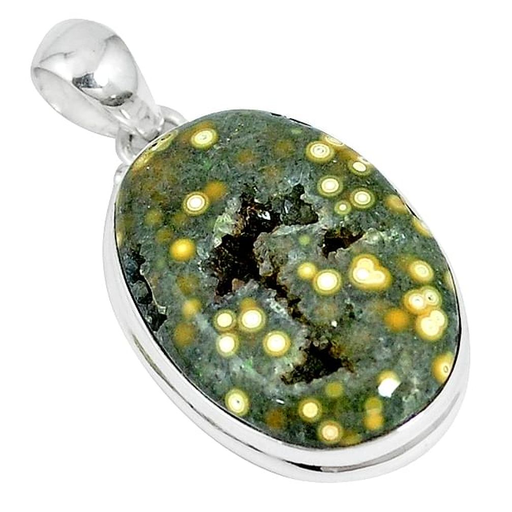 Ocean druzy oval 925 sterling silver pendant jewelry k87447