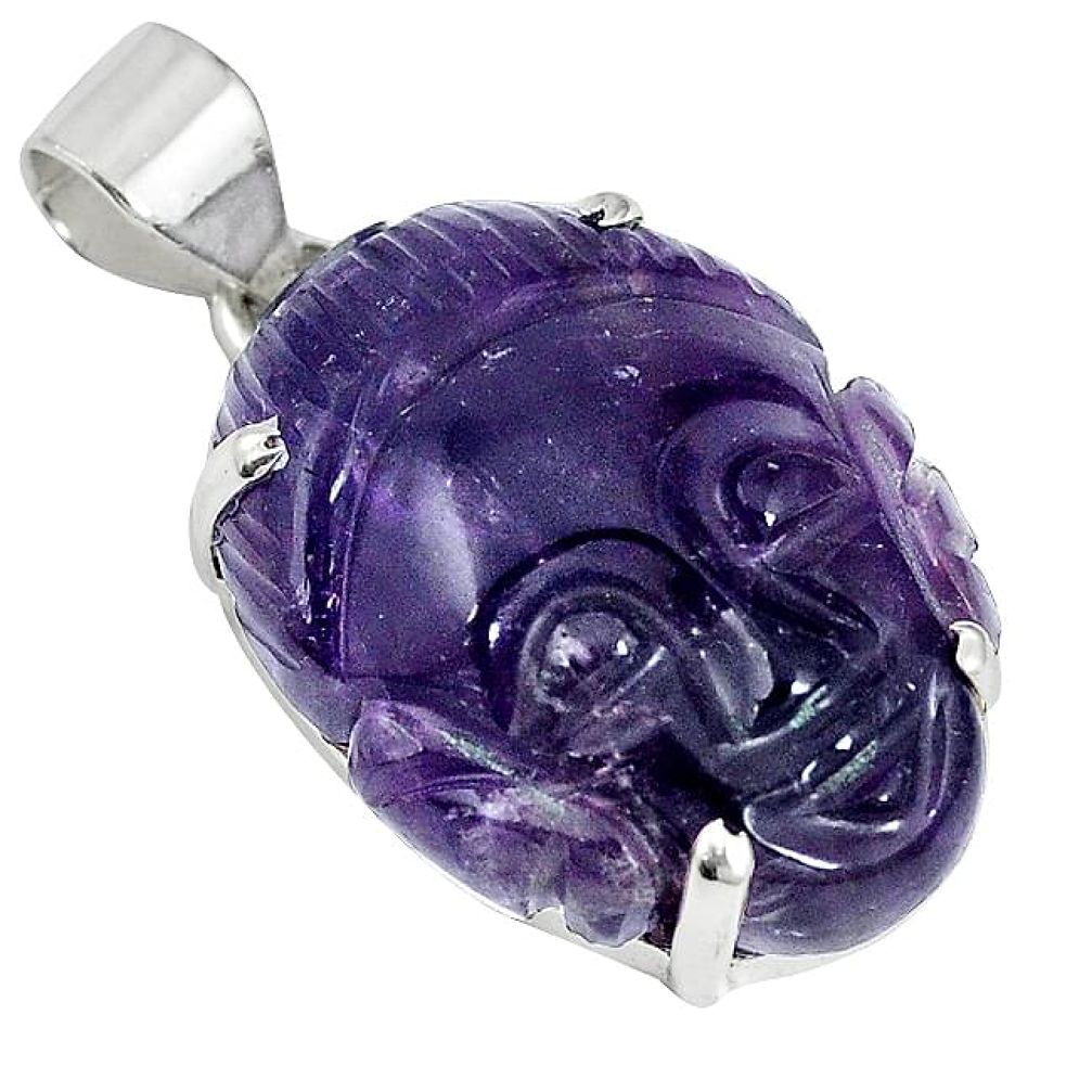 925 sterling silver natural purple amethyst buddha face pendant jewelry k88440