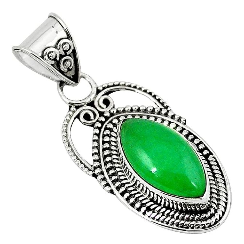 Green jade marquise shape 925 sterling silver pendant jewelry k89833