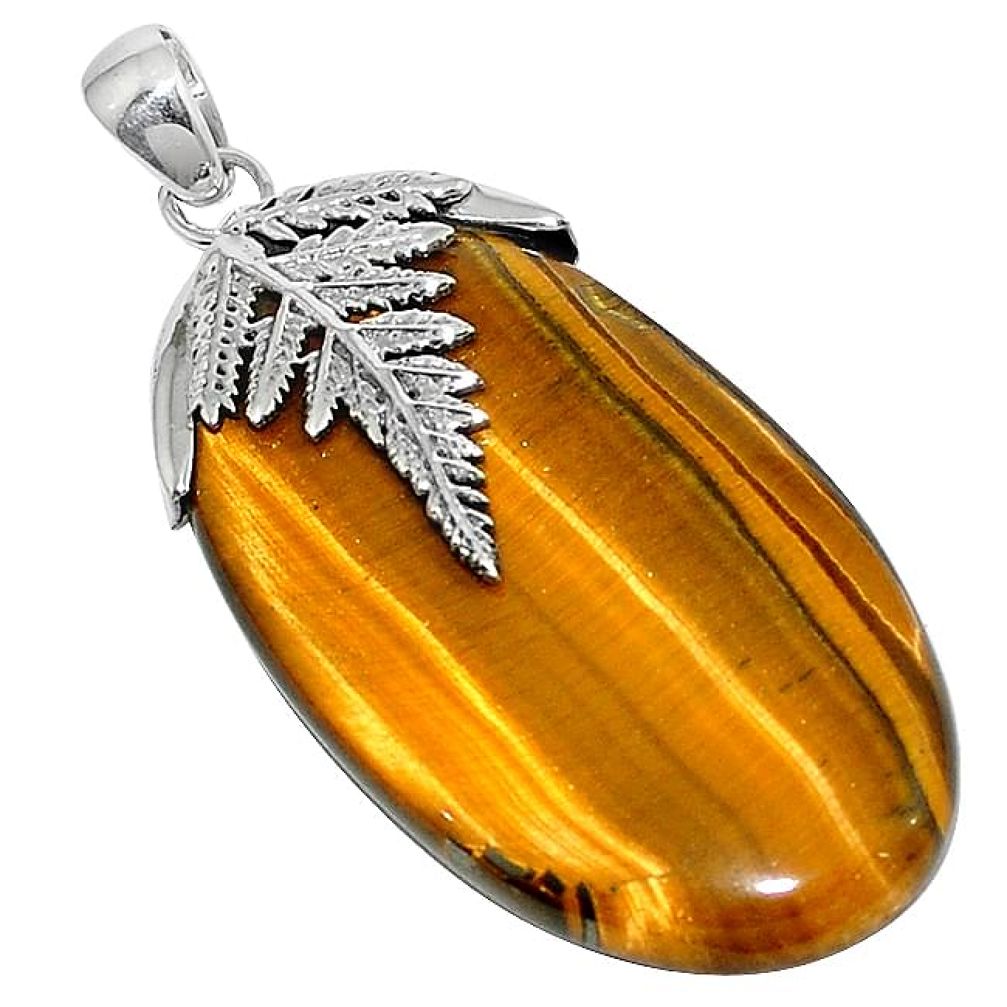 Natural brown tiger's eye 925 sterling silver pendant jewelry k92187