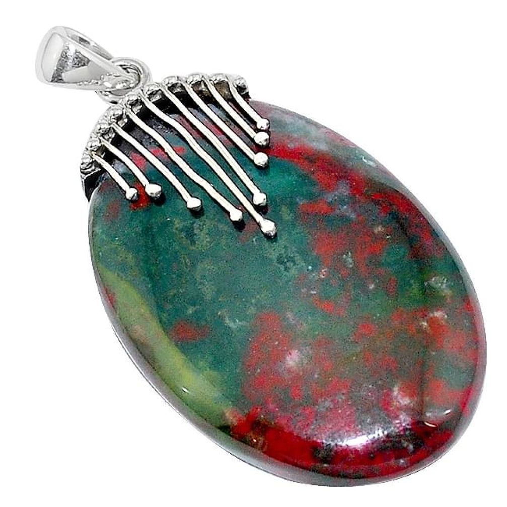 925 silver natural green bloodstone african (heliotrope) pendant k92205