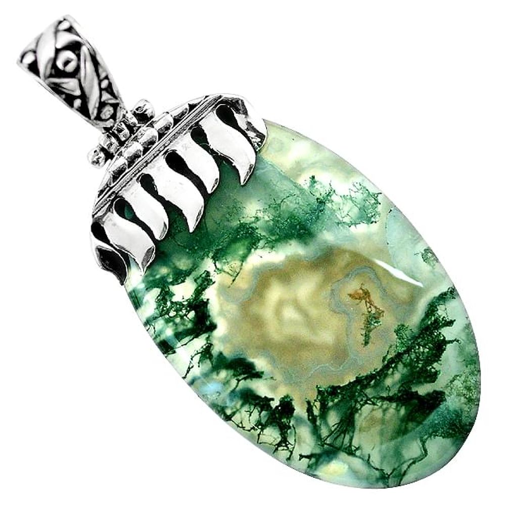 Natural green moss agate 925 sterling silver pendant jewelry k92559