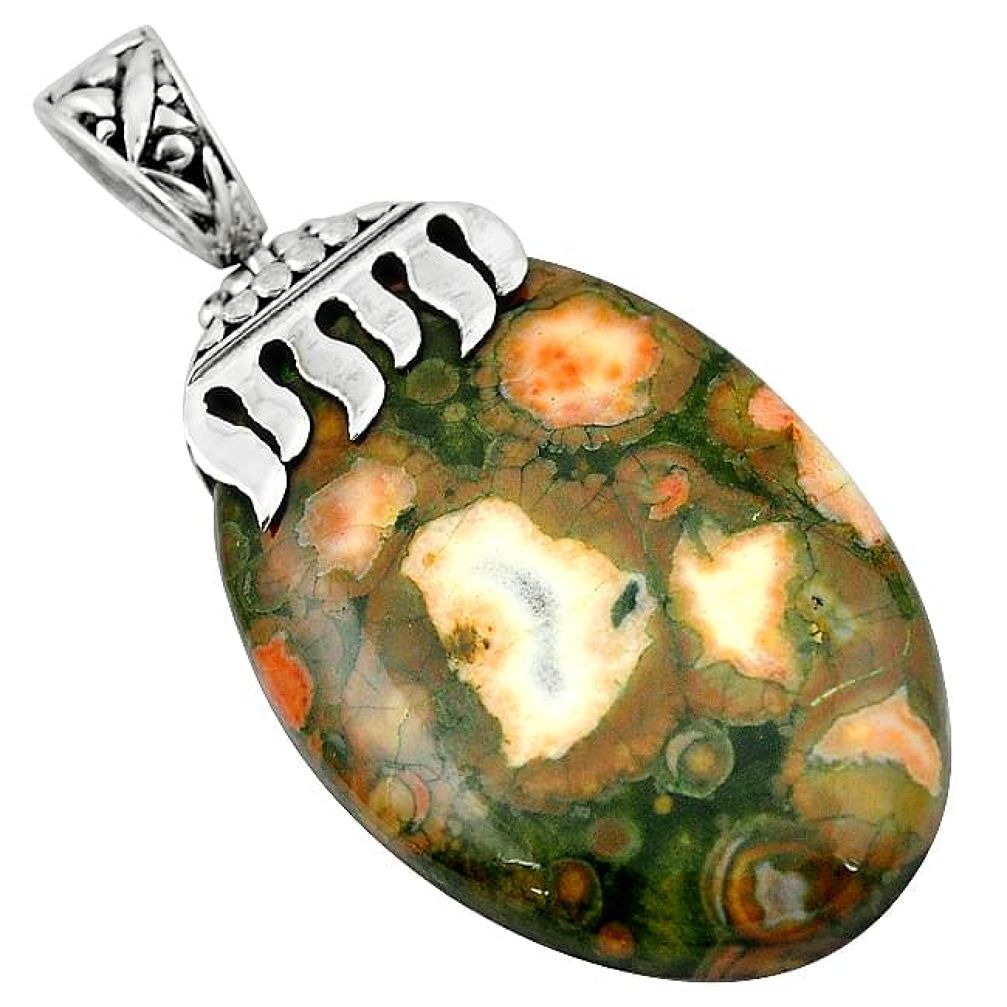 Natural green rainforest rhyolite jasper 925 silver pendant jewelry k92585