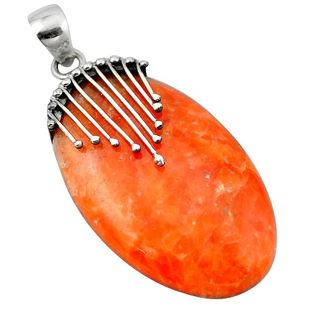 33.98cts natural orange calcite 925 sterling silver pendant jewelry k92610