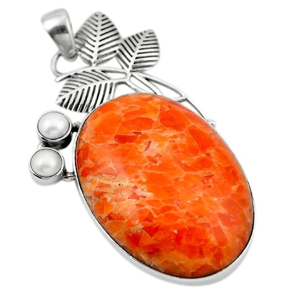 49.39cts natural orange calcite pearl 925 sterling silver pendant jewelry k92611