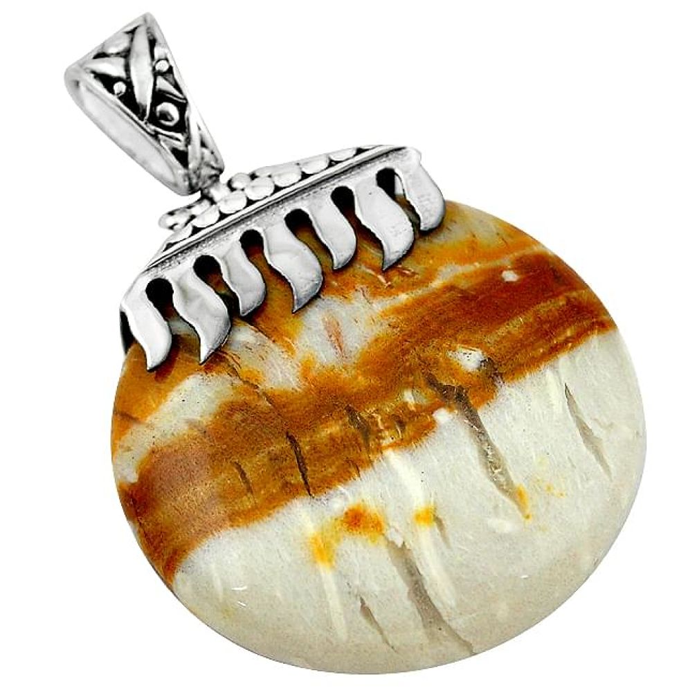 52.04cts natural brown picture jasper 925 sterling silver pendant jewelry k92619