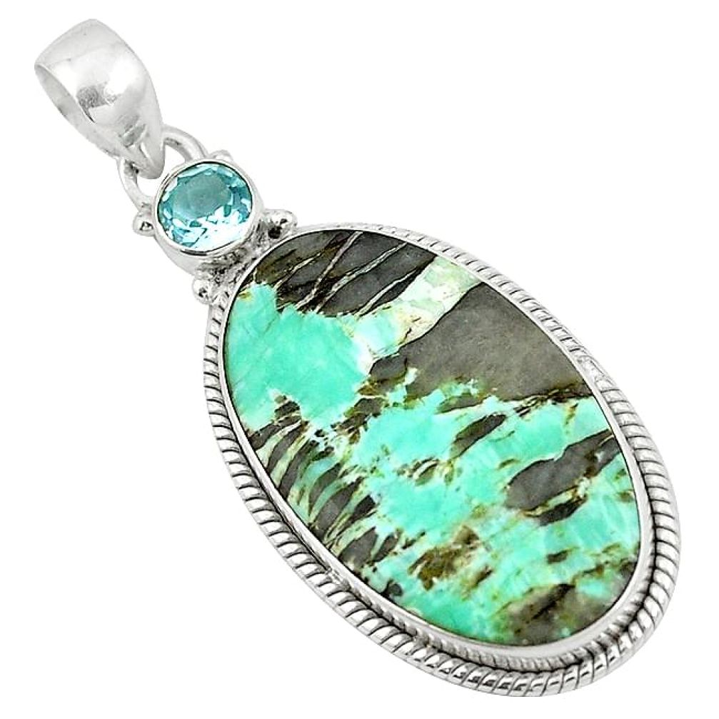 Natural green variscite topaz 925 sterling silver pendant jewelry k93229