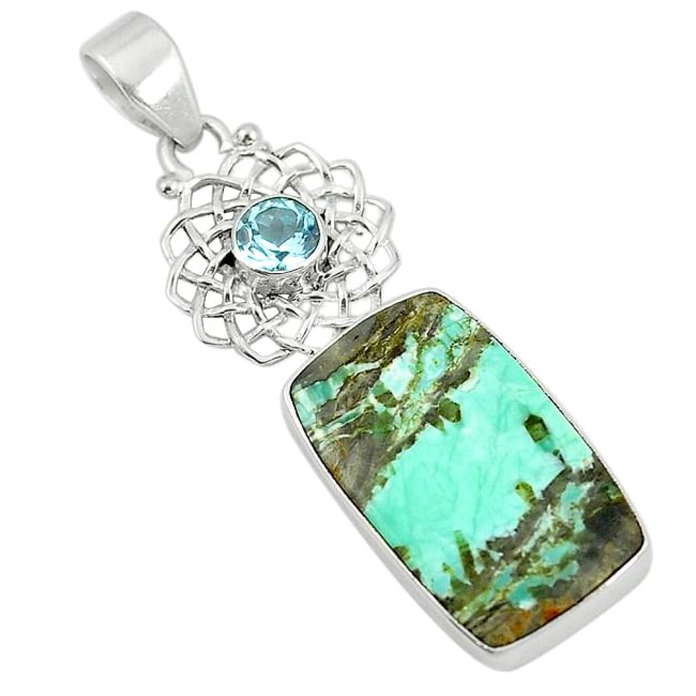 Natural green variscite topaz 925 sterling silver pendant jewelry k93232