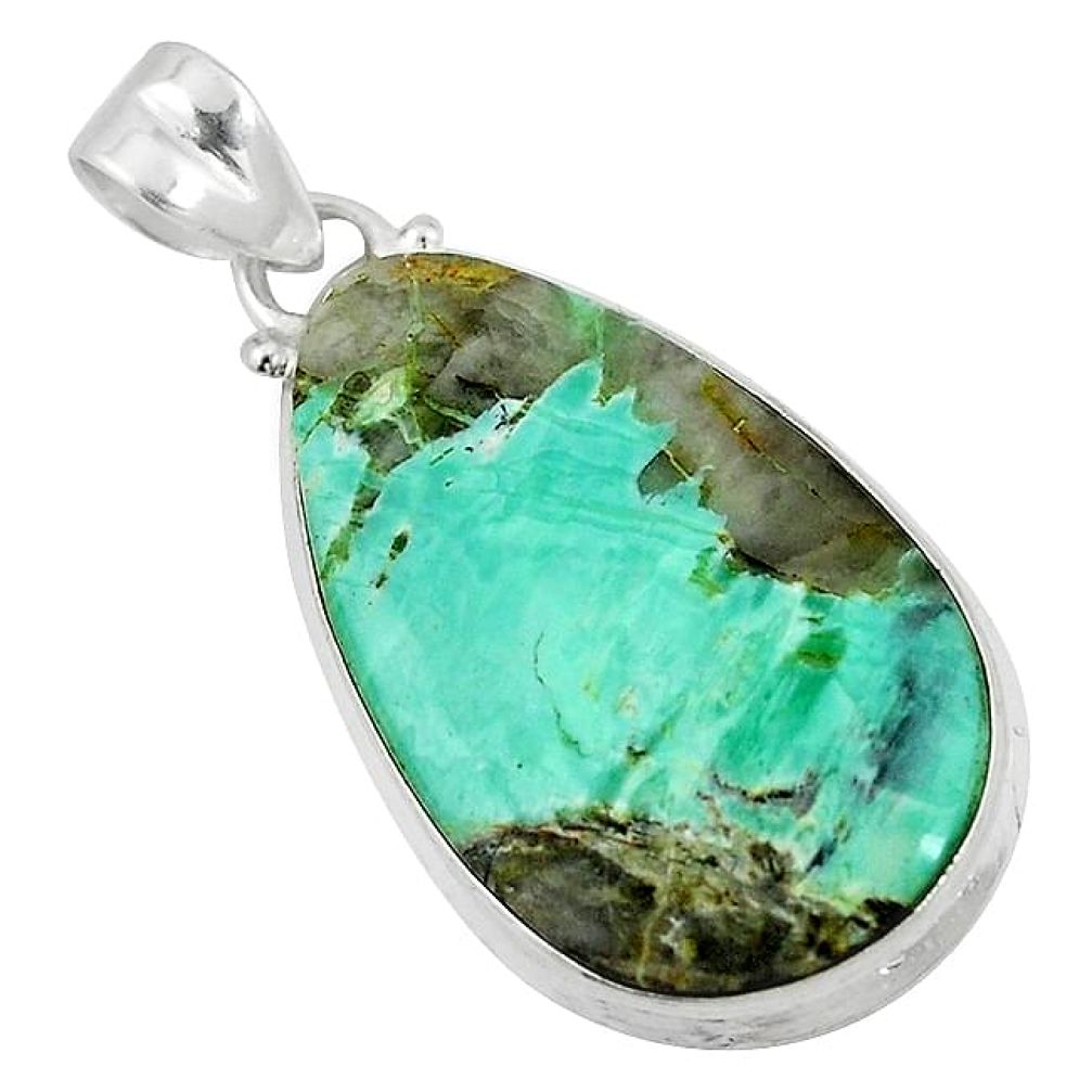 Natural green variscite 925 sterling silver pendant jewelry k93243