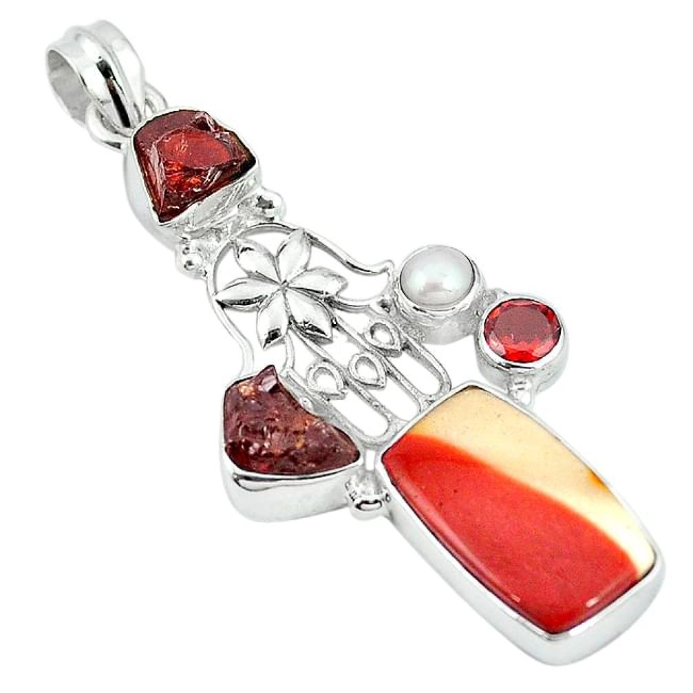 Natural brown mookaite garnet rough pearl 925 sterling silver pendant k93887