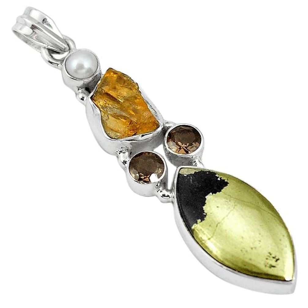 Natural golden pyrite in magnetite (healer's gold) 925 silver pendant k93932