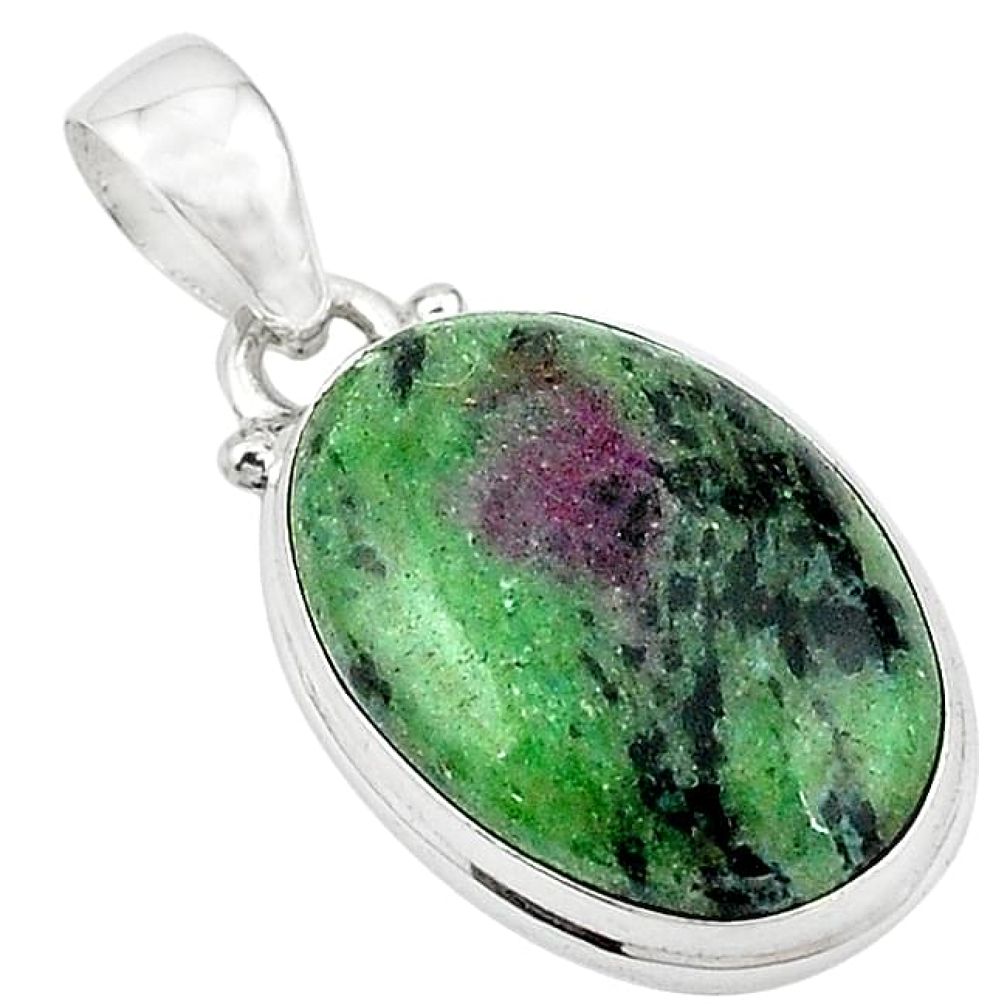 Natural pink ruby zoisite 925 sterling silver pendant jewelry k94350