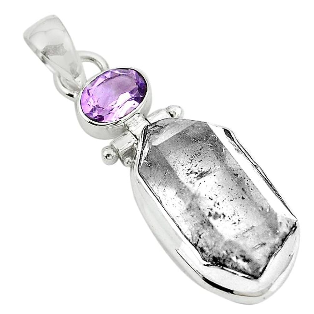 925 sterling silver natural white herkimer diamond amethyst pendant k94474