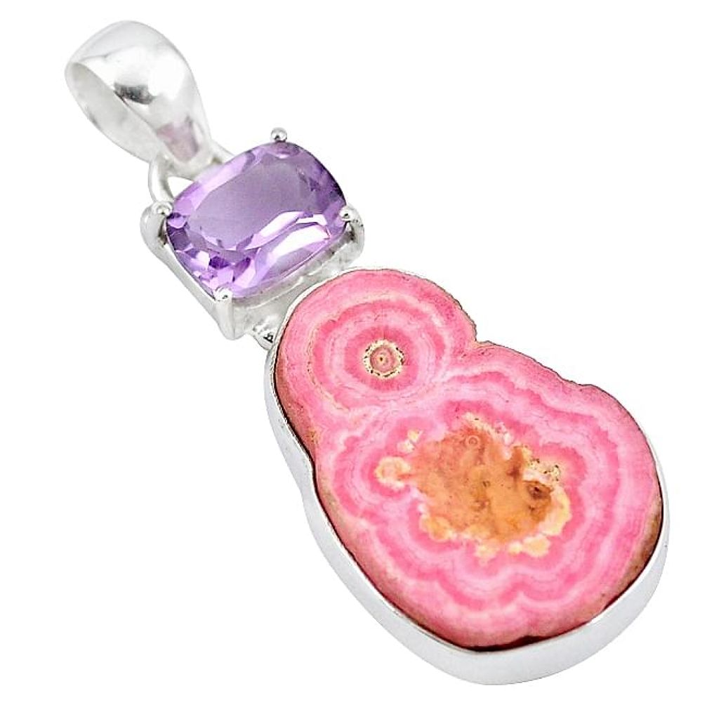 Natural pink rhodochrosite stalactite amethyst 925 silver pendant jewelry k94562