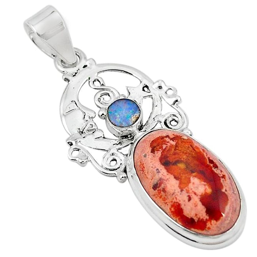 Natural mexican fire opal 925 silver crescent moon star pendant k94874