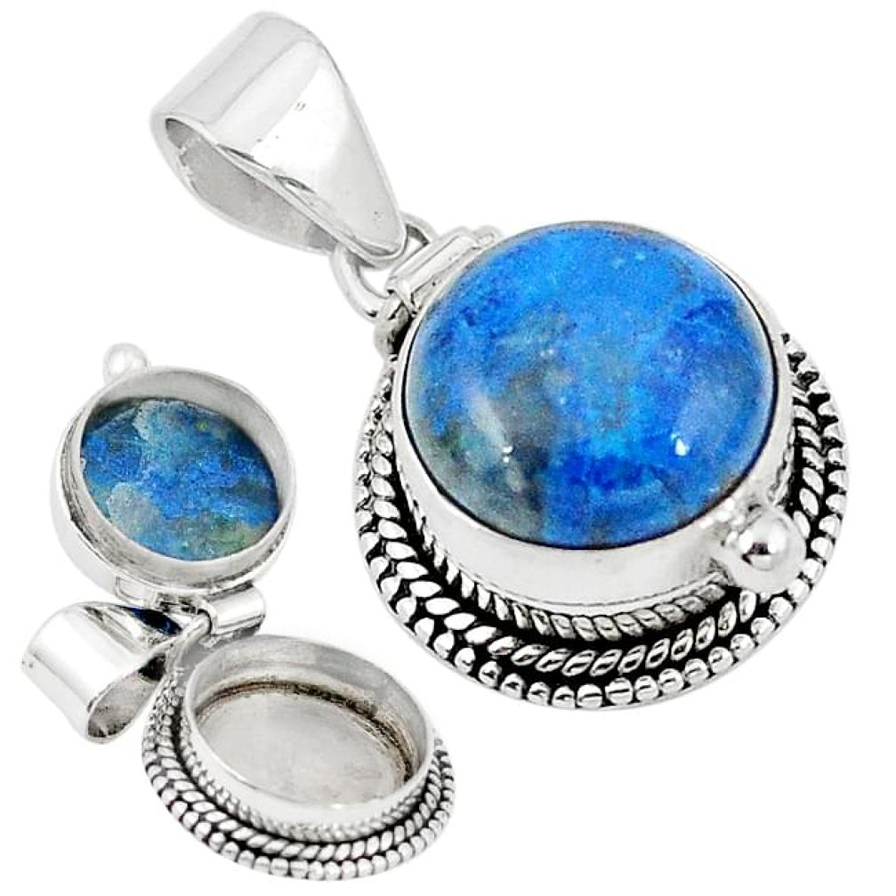 925 sterling silver natural blue shattuckite poison box pendant jewelry k95094