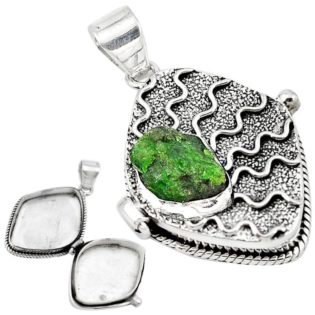 Green chrome diopside rough 925 silver poison box pendant jewelry k95139