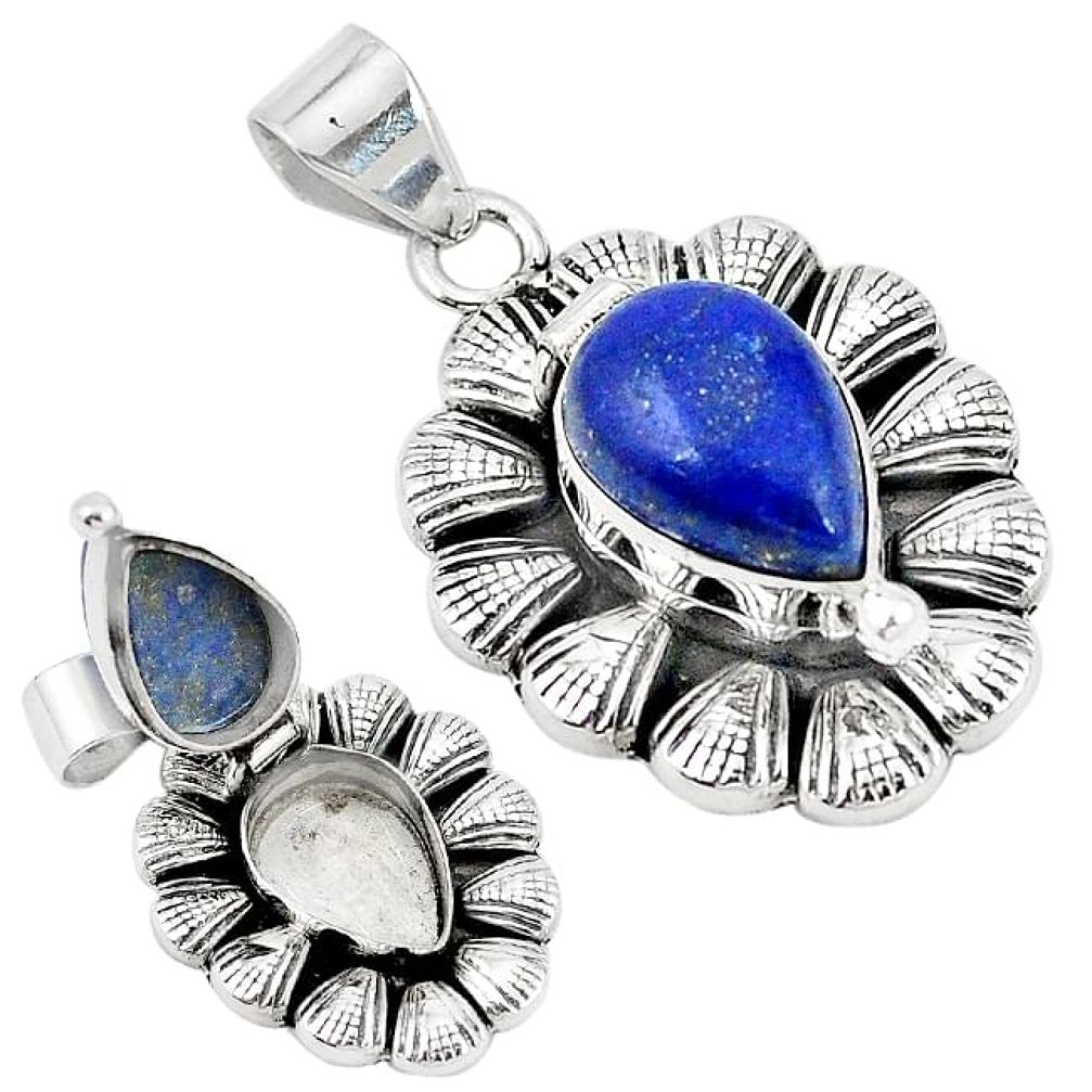 Natural blue lapis lazuli 925 sterling silver poison box pendant k95149