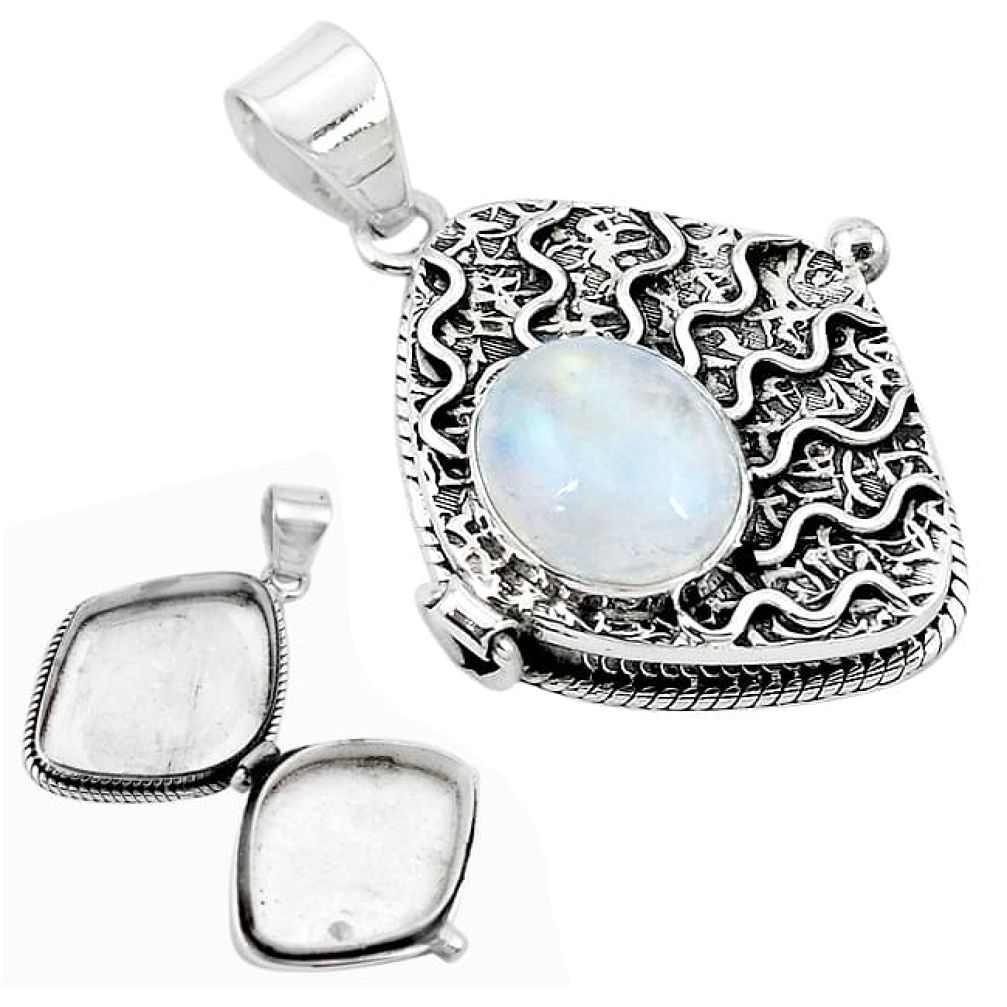 925 sterling silver natural rainbow moonstone poison box pendant jewelry k95156