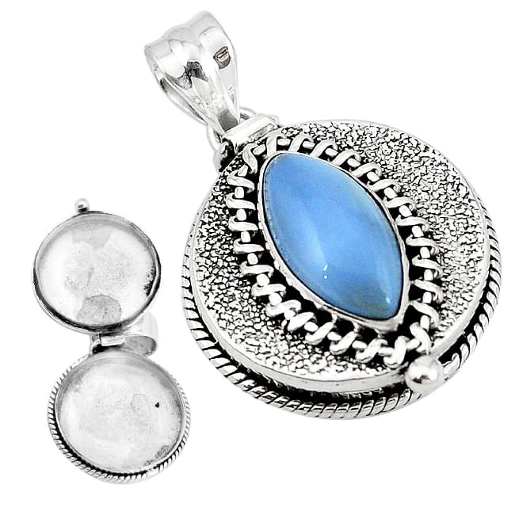 Natural blue owyhee opal 925 sterling silver poison box pendant k95187