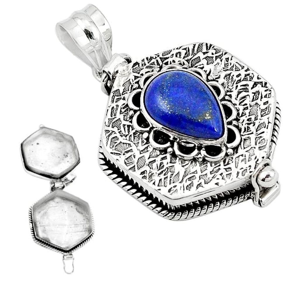 Natural blue lapis lazuli 925 sterling silver poison box pendant k95193