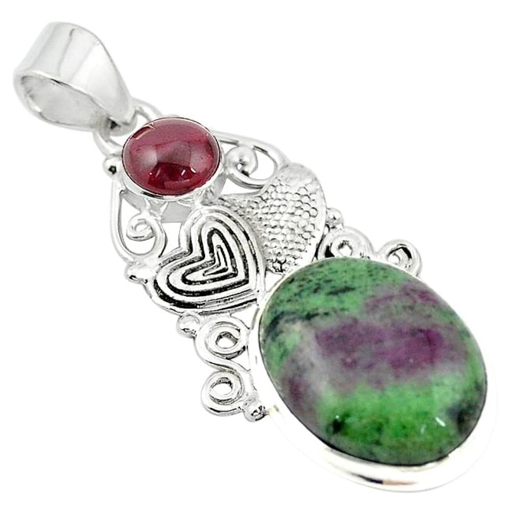 925 silver natural pink ruby zoisite couple hearts pendant jewelry k96204