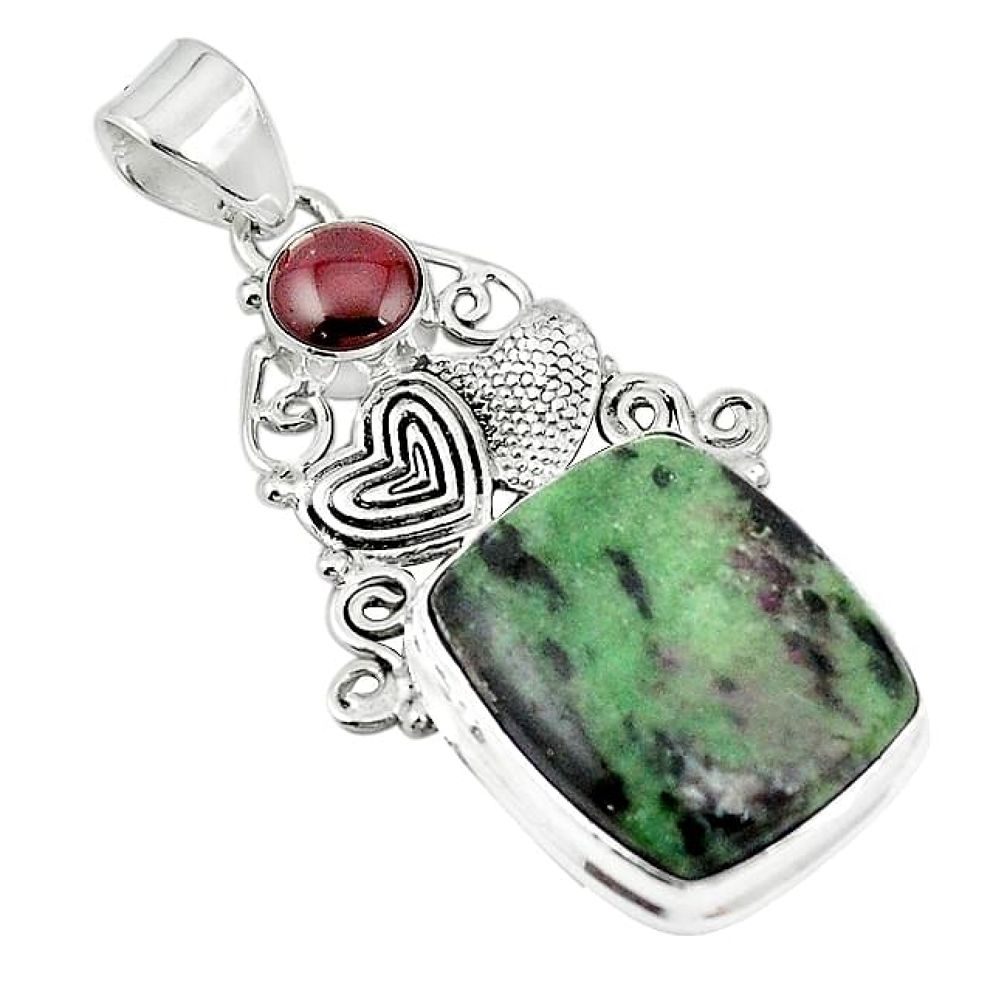 Natural pink ruby zoisite 925 silver couple hearts pendant k96214