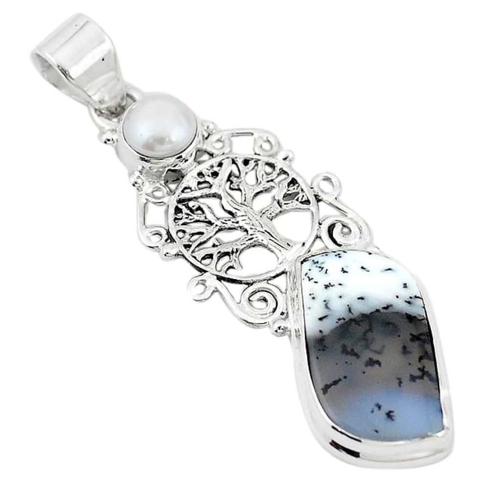 925 silver natural white dendrite opal (merlinite) tree of life pendant k96265