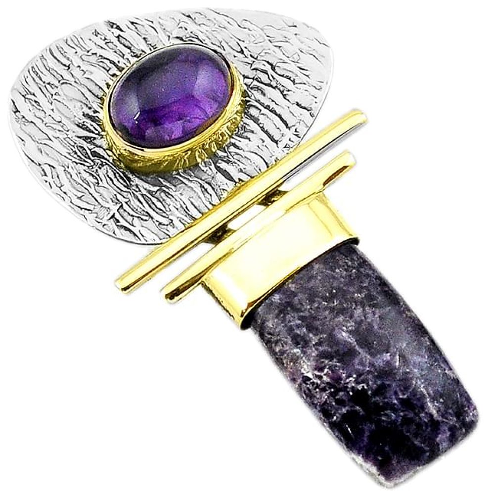 Victorian natural purple chevron amethyst 925 silver two tone pendant k9971