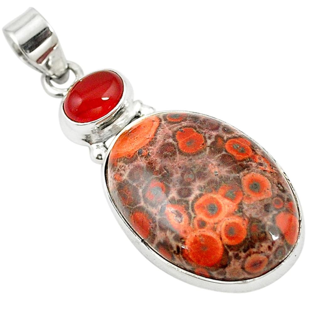 Natural red birds eye cornelian (carnelian) 925 silver pendant m13901