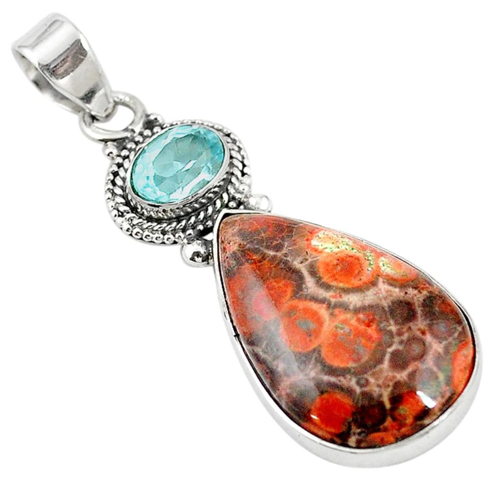 925 sterling silver natural red birds eye blue topaz pendant jewelry m13914