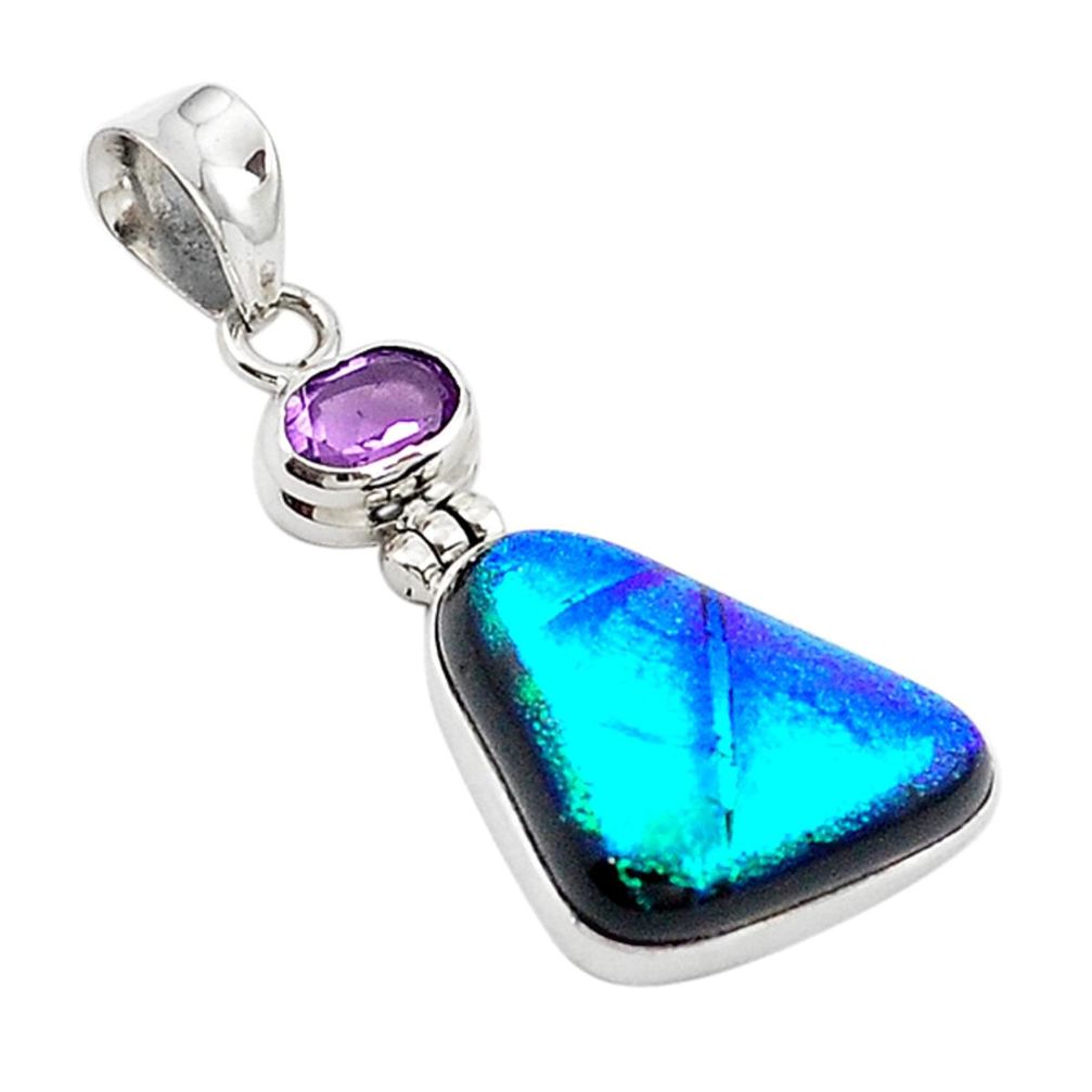 Multi color dichroic glass amethyst 925 sterling silver pendant m14107