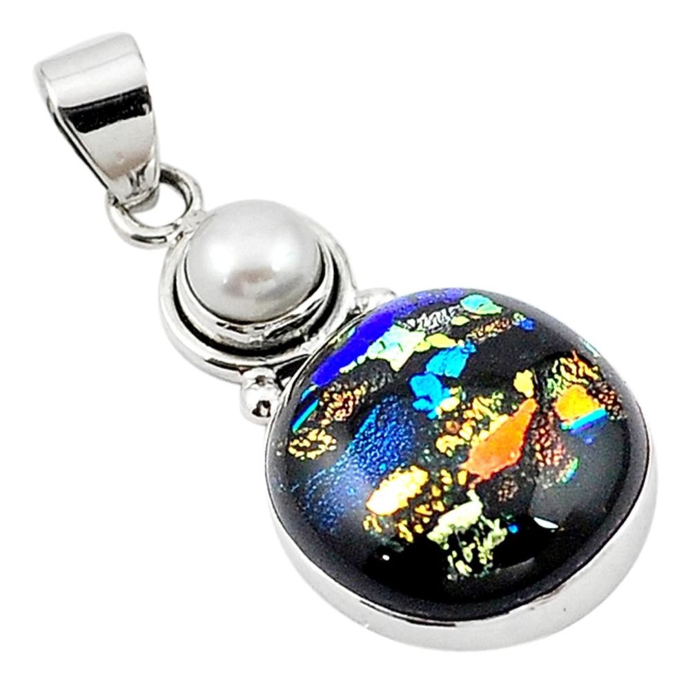 Multi color dichroic glass pearl 925 sterling silver pendant jewelry m14109