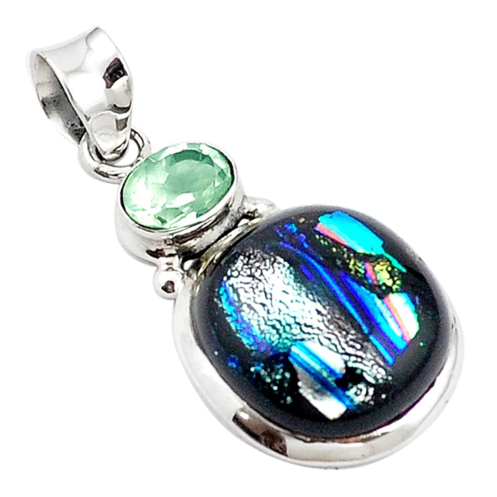 Multi color dichroic glass amethyst 925 sterling silver pendant m14113