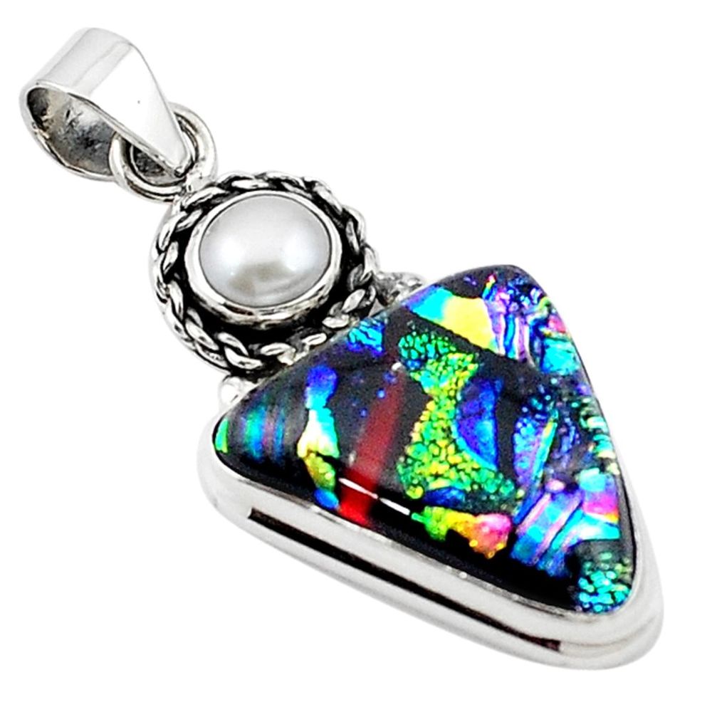 Multi color dichroic glass pearl 925 sterling silver pendant m14118
