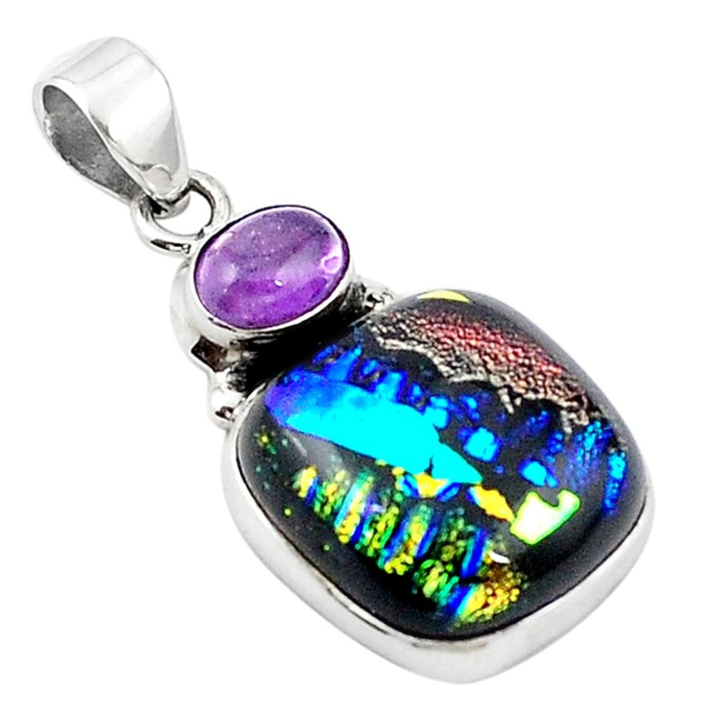 Multi color dichroic glass amethyst 925 sterling silver pendant m14119